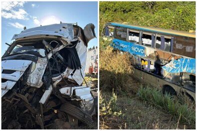 Acidente entre ônibus e carreta deixa 14 feridos em MT