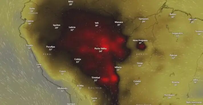 Mancha de fogo se alastra por mais de 500 km na  amazônia