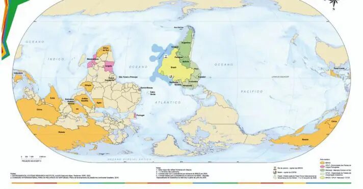 IBGE lança mapa-múndi invertido e com o Brasil no centro