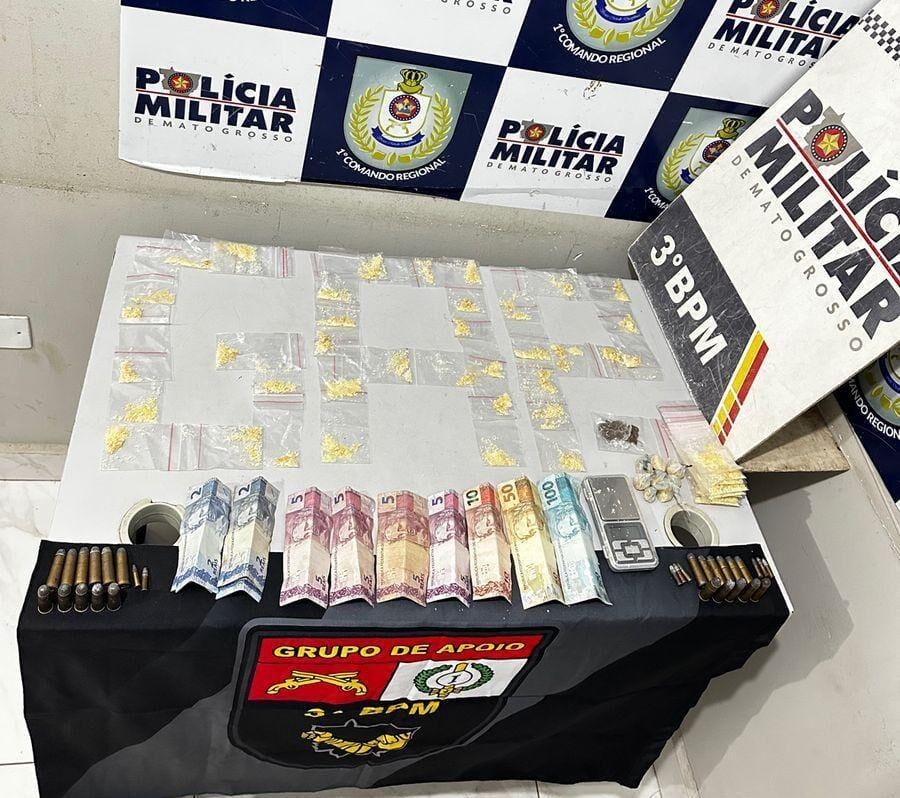 PM prende três homens por tráfico, apreende munições e 83 porções de drogas em MT