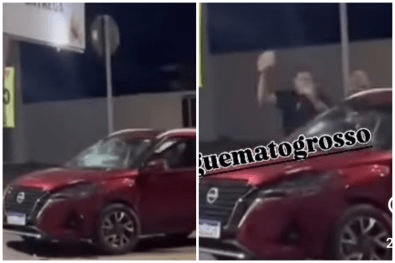 Vídeo mostra homens com pedras destruindo carro em Cuiabá