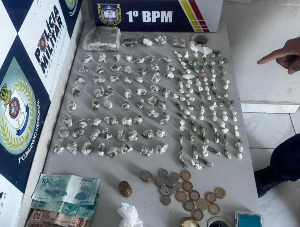 PM prende cinco pessoas por tráfico e apreende 188 porções de drogas em MT
