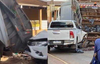 Motorista bêbado mata gari prensado entre Hilux e caminhão de lixo em MT