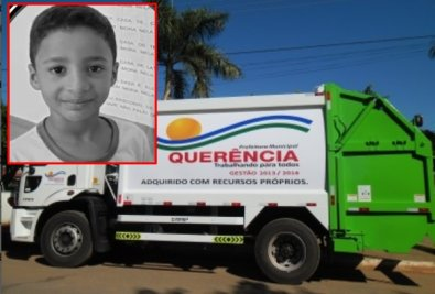 Menino de 7 anos morre atropelado por caminhão de lixo em MT