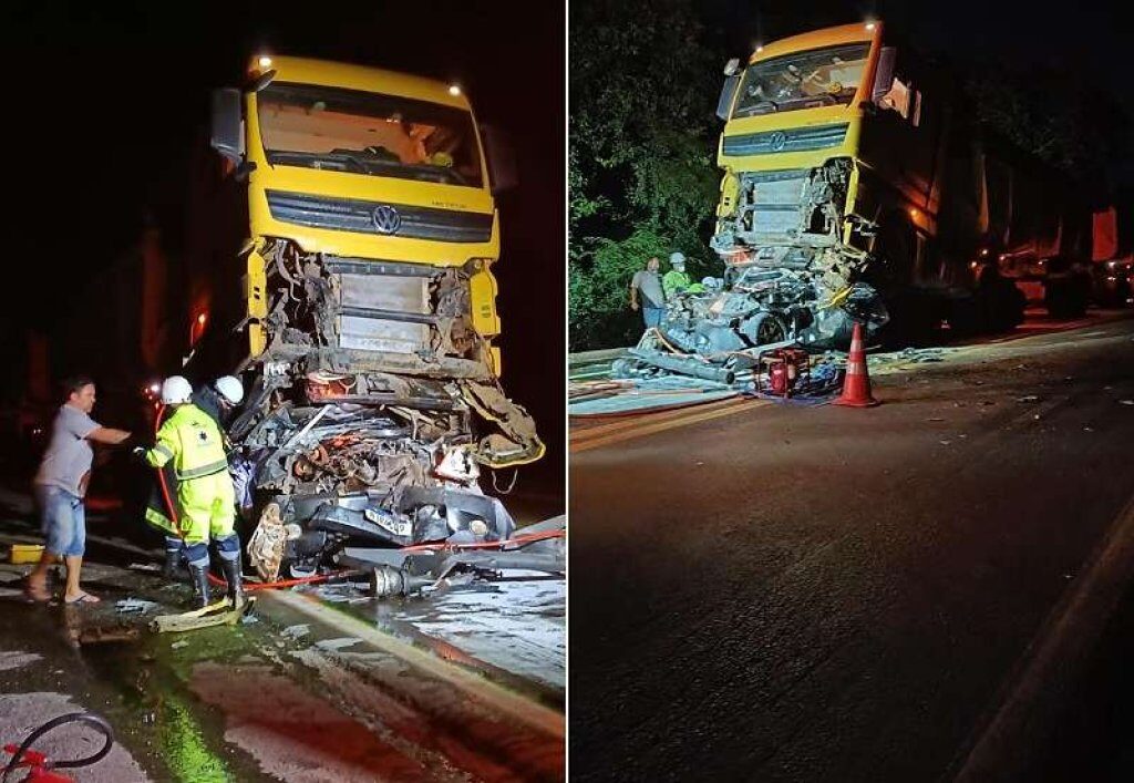 Batida entre Hilux e carretas mata passageiro e destrói veículo; vídeo
