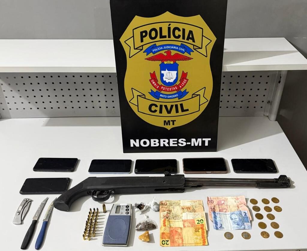 Polícia prende quatro pessoas e apreende duas armas em ações em Nobres