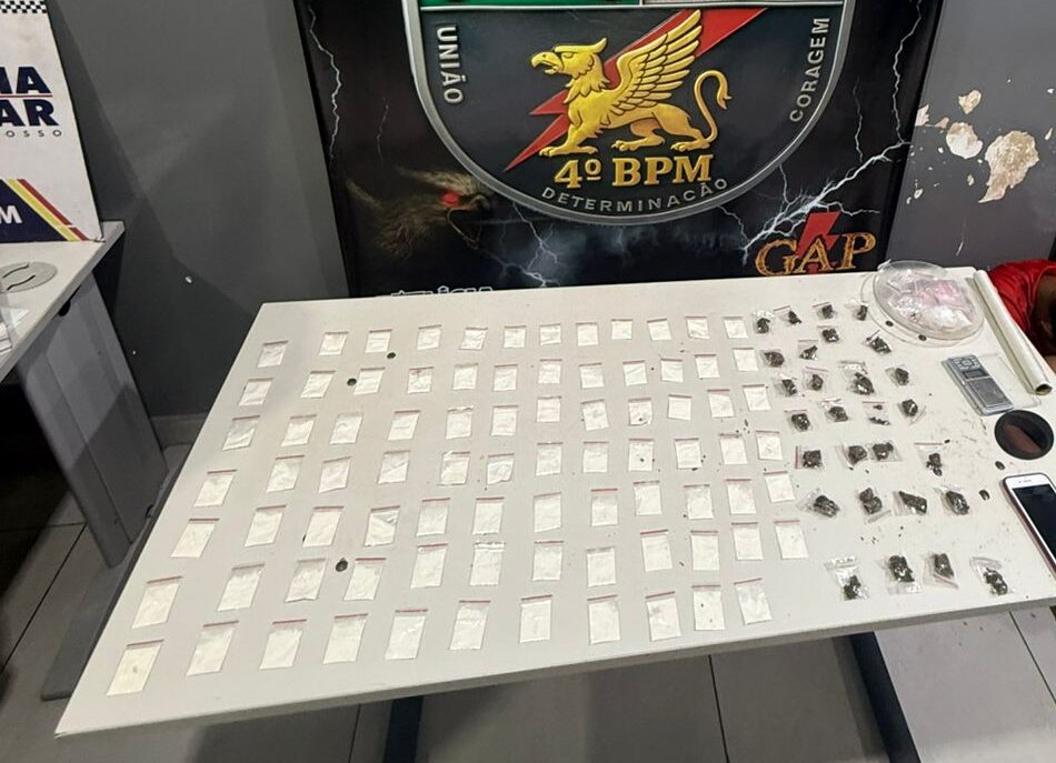 Polícia Militar conduz duas pessoas e apreende 111 porções de drogas em MT