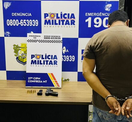 Mulher é agredida, ameaçada de morte e suspeito é preso com arma carregada em Confresa